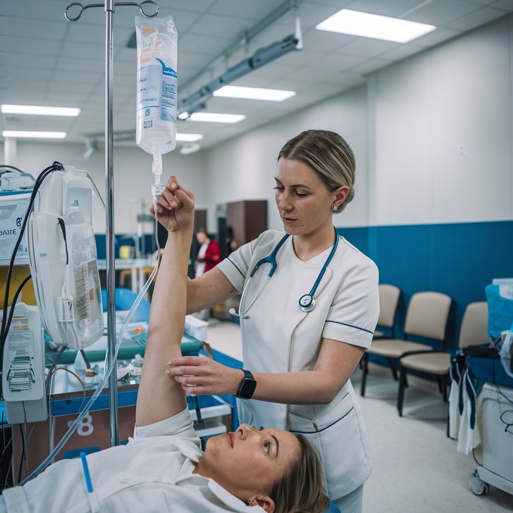 Kategorie lékařství, Sestra zavádí infuzi s přístroji, lékařství, ilustrační obrázek Kategorie lékařství, Sestra zavádí infuzi s přístroji, lékařství, ilustrační obrázek