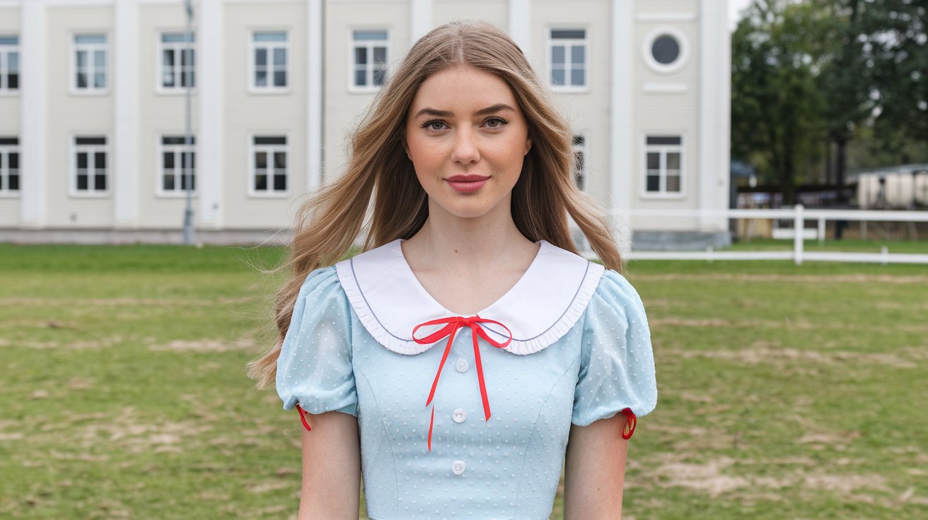 Kategorie modeling, Dívka v bleděmodrých šatech s červenou stužkou, pavla Nováková, ilustrační obrázek Kategorie modeling, Dívka v bleděmodrých šatech s červenou stužkou, pavla Nováková, ilustrační obrázek