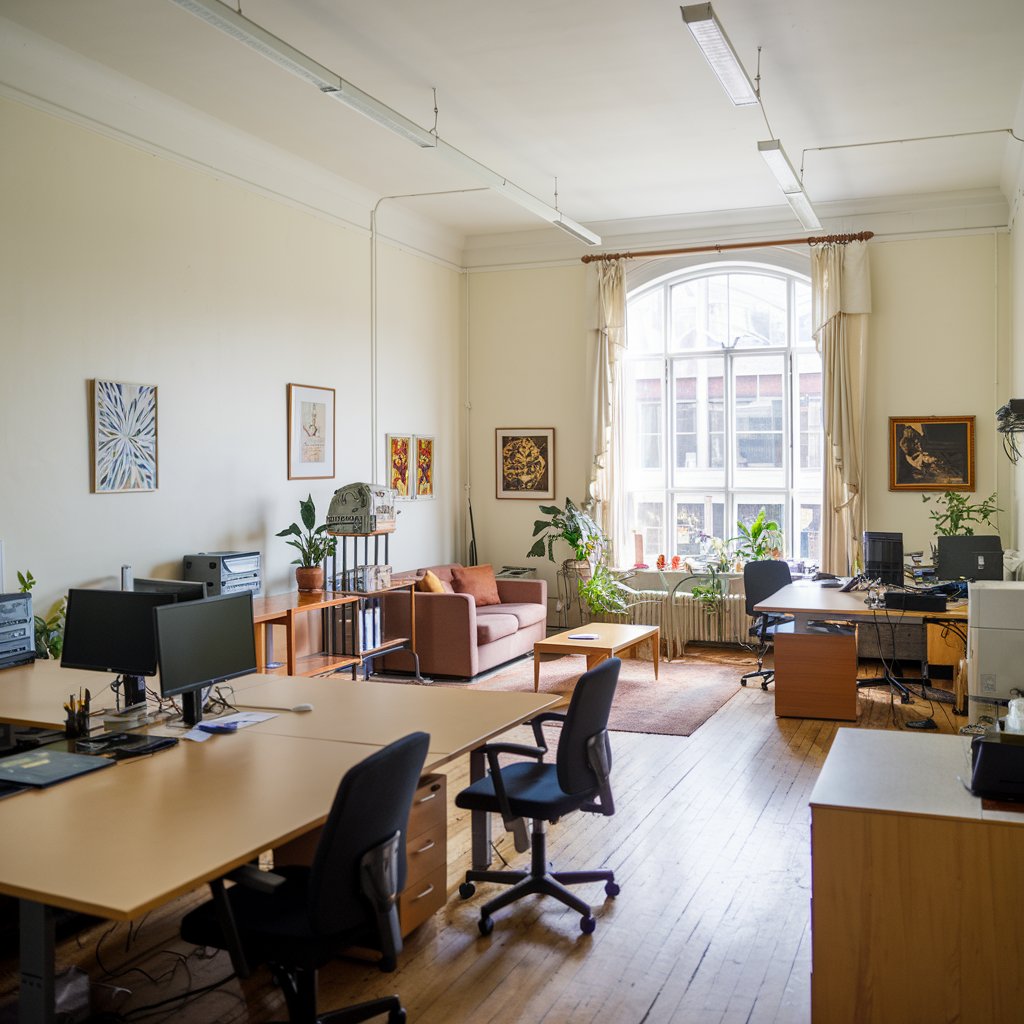 Kategorie podnik�n�, Firemn� kancel�� s gau�em, lud�k Sekyra, ilustra�n� obr�zek