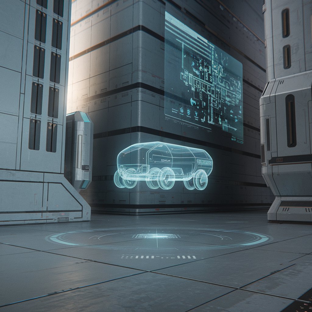 Kategorie věda, Hologram auta ve futuristickém městě, věda, ilustrační obrázek Kategorie věda, Hologram auta ve futuristickém městě, věda, ilustrační obrázek