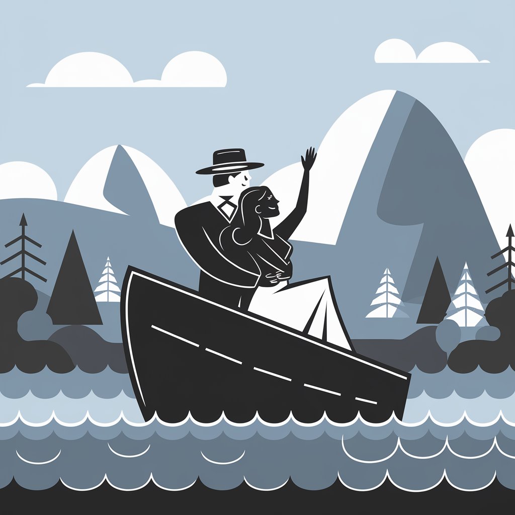 Kategorie vztahy, Pár na lodi v klidné krajině, snacha, ilustrační obrázek Kategorie vztahy, Pár na lodi v klidné krajině, snacha, ilustrační obrázek
