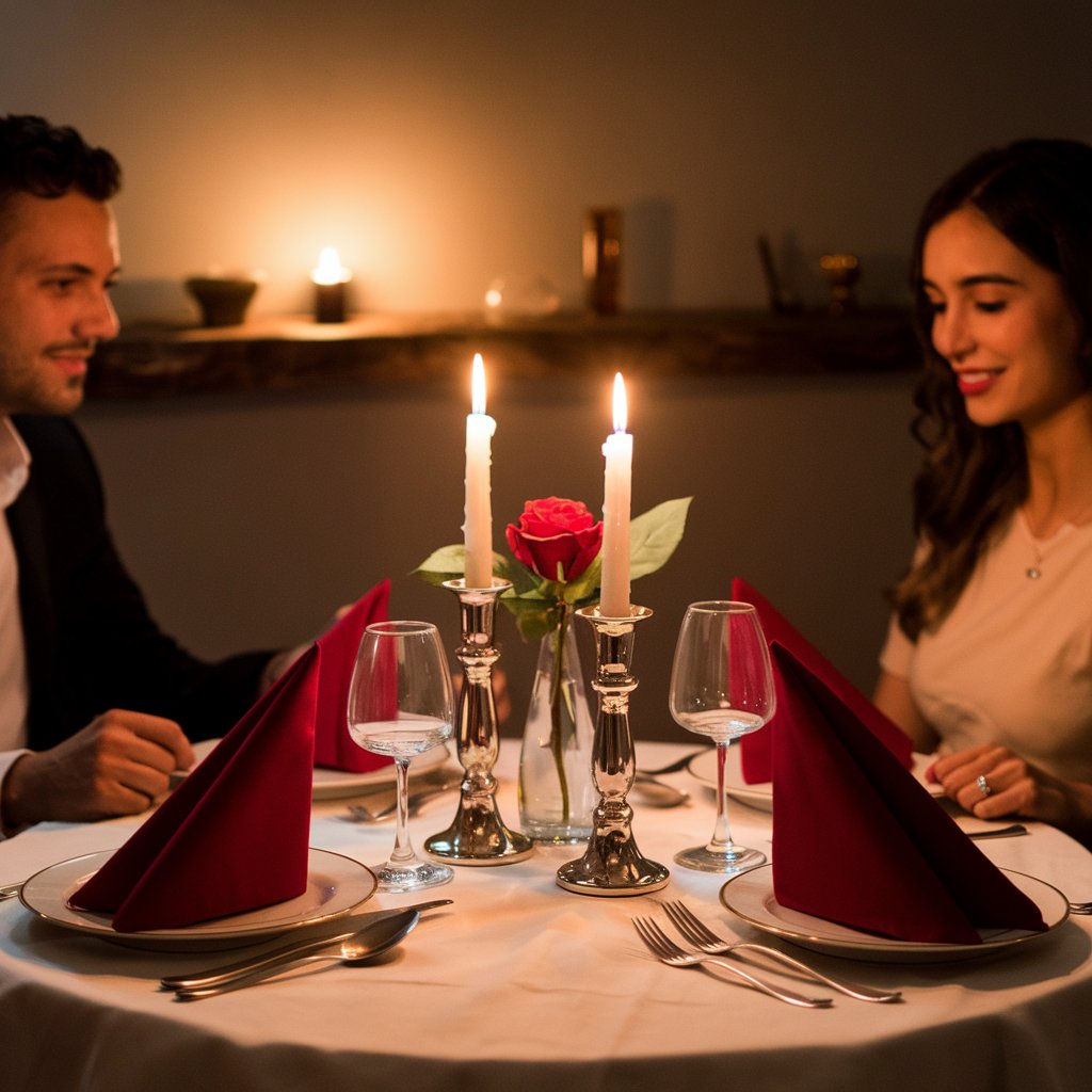 Kategorie vztahy, P�r u stolu se sv��kami a r���, buddy, ilustra�n� obr�zek